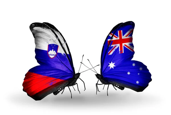 Mariposas con banderas de Eslovenia y Australia —  Fotos de Stock