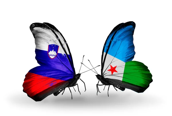 Mariposas con banderas de Libia y Yibuti — Foto de Stock