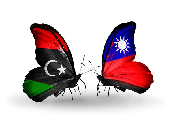 Papillons avec drapeaux Libye et Taiwan — Photo