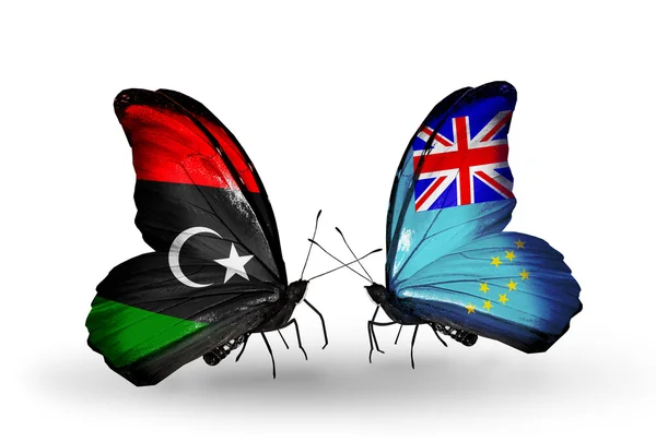 Butterflies with Libya and Tuvalu flags — Stock Photo, Image