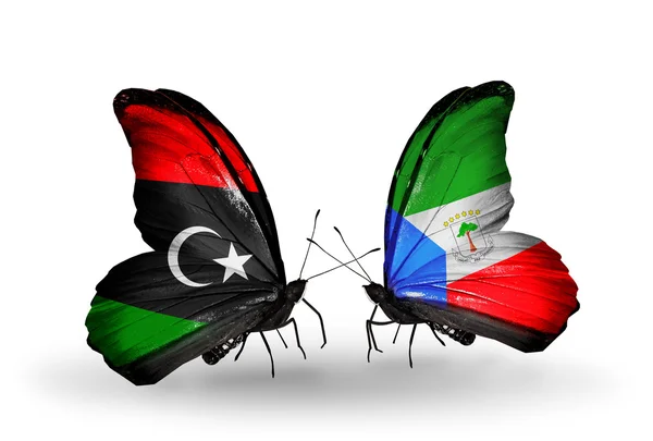 Butterflies with Libya and Equatorial Guinea flags — Stock Photo, Image