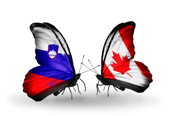 Slovenya ve Kanada bayrakları taşıyan kelebekler — Stok fotoğraf
