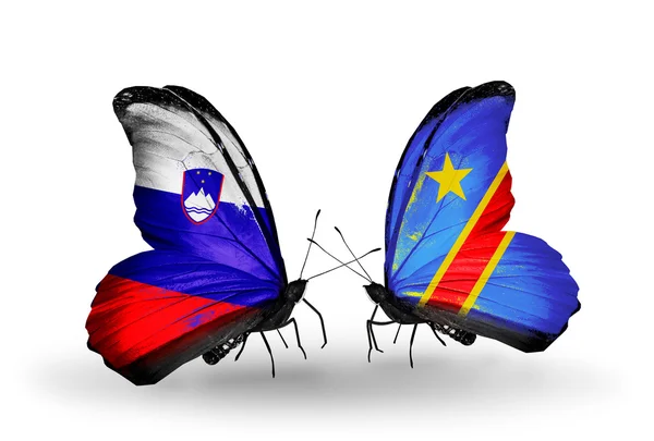 Kelebekler Slovenya ve Kongo bayraklı — Stok fotoğraf
