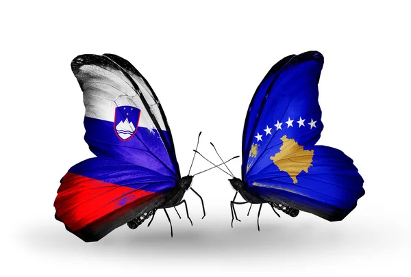 Papillons avec drapeaux Slovénie et Kosovo — Photo