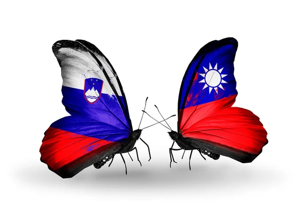 Papillons avec drapeaux Slovénie et Taiwan — Photo