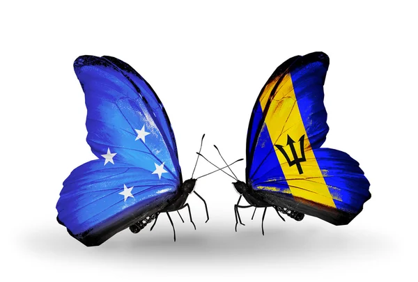 Mariposas con Micronesia y banderas de Barbados —  Fotos de Stock