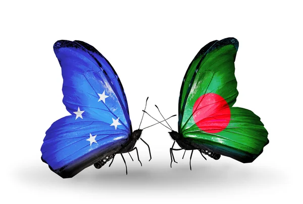 Mariposas con Micronesia y banderas de Bangladesh —  Fotos de Stock