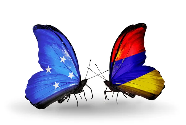 Butterflies with Micronesia and Armenia flags — Stock Photo, Image