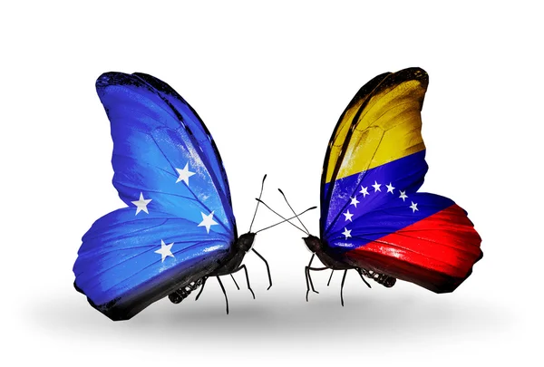 Butterflies with Micronesia and Venezuela flags — Stock Photo, Image