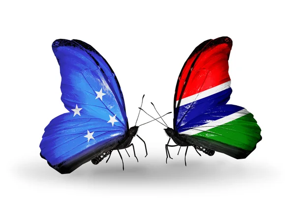 Butterflies with  Micronesia and Gambia flags — Stock Photo, Image