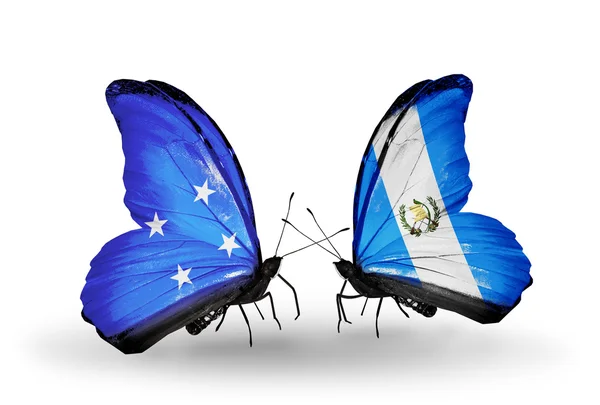 Mariposas con Micronesia y Banderas de Guatemala — Foto de Stock