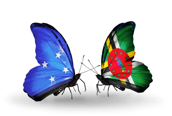 Mariposas con banderas de Micronesia y Dominica — Foto de Stock