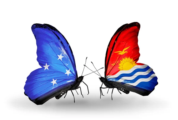 Motyle z flagami Mikronezja i Kiribati — Zdjęcie stockowe