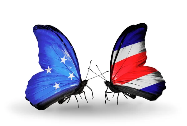 蝴蝶与密克罗尼西亚和哥斯达黎加国旗 — 图库照片