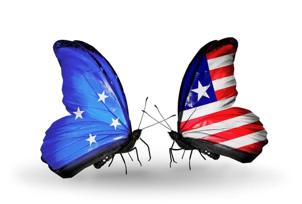 Butterflies with Micronesia and Liberia flags — Stock Photo, Image