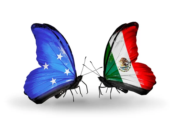 Butterflies with Micronesia and Mexico flags — Stock Photo, Image