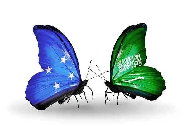 Vlinders met vlag van Micronesia, Federale Staten en Saoedi-Arabië — Stockfoto