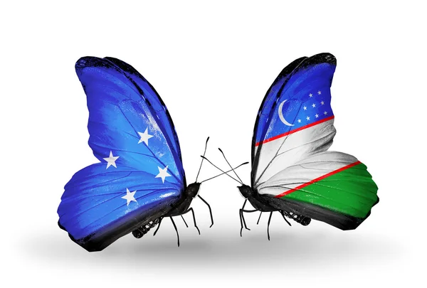 Метелики з Східний Тимор та Узбекистан прапори — стокове фото