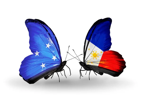 Butterflies with Micronesia and Philippines flags — Stock Photo, Image