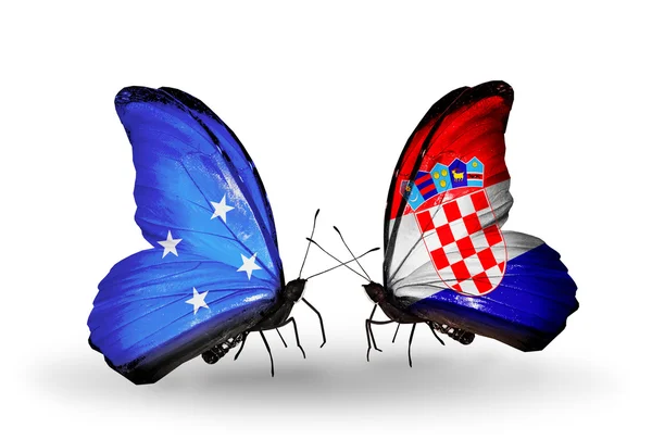 Butterflies with Micronesia and Croatia flags — Stock Photo, Image