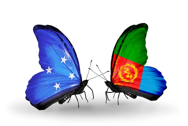 Butterflies withs Micronesia and Eritrea flags — Stock Photo, Image