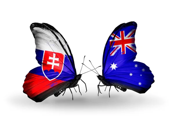 Mariposas con banderas de Eslovaquia y Australia —  Fotos de Stock