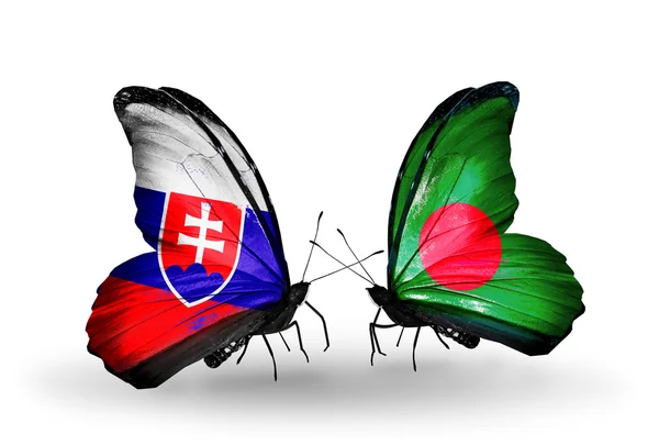 Butterflies with Slovakia and Bangladesh flags — Stock Photo, Image