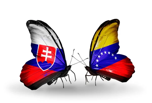 Papillons avec drapeaux Slovaquie et Venezuela — Photo