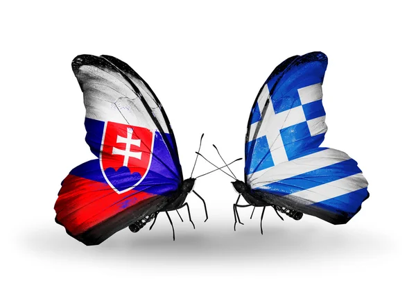 Slovakya ve Yunanistan bayraklarının kelebekler — Stok fotoğraf