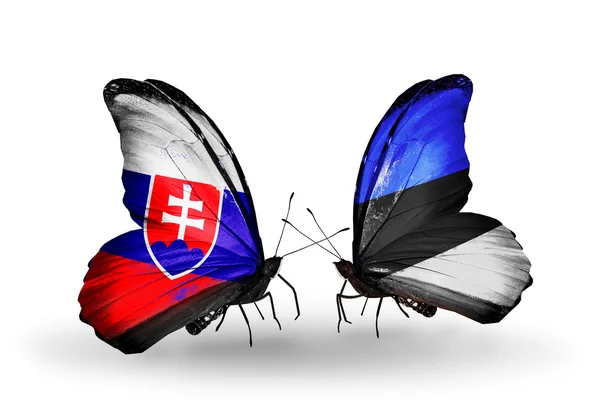 Motyle z flagami Słowacja i Estonia — Zdjęcie stockowe
