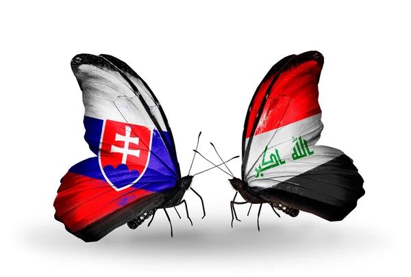 Borboletas com bandeiras da Eslováquia e do Iraque — Fotografia de Stock