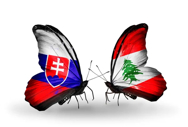 Borboletas com bandeiras da Eslováquia e do Líbano — Fotografia de Stock