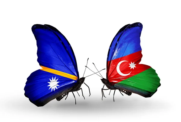 Butterflies with Nauru and Azerbaijan flags — Stock Photo, Image