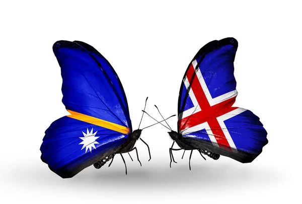 Motyle z Nauru i Islandia flagi — Zdjęcie stockowe