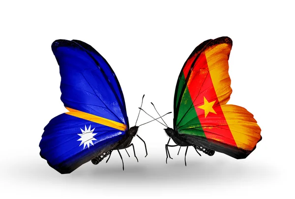 Butterflies with Nauru and Cameroon flags — Stock Photo, Image
