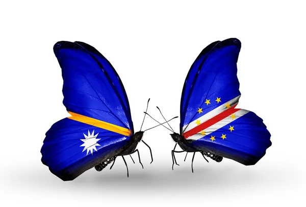 Butterflies with Nauru and Cape Verde flags — Stock Photo, Image