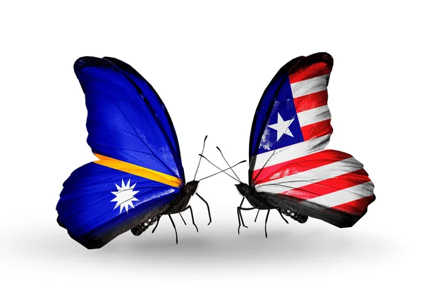 Mariposas con banderas de Nauru y Liberia — Foto de Stock