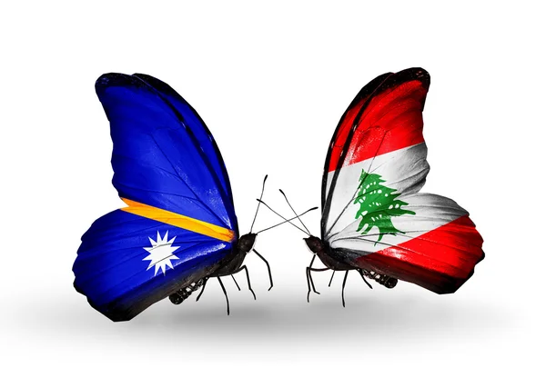 Nauru ve Lübnan bayrakları taşıyan kelebekler — Stok fotoğraf