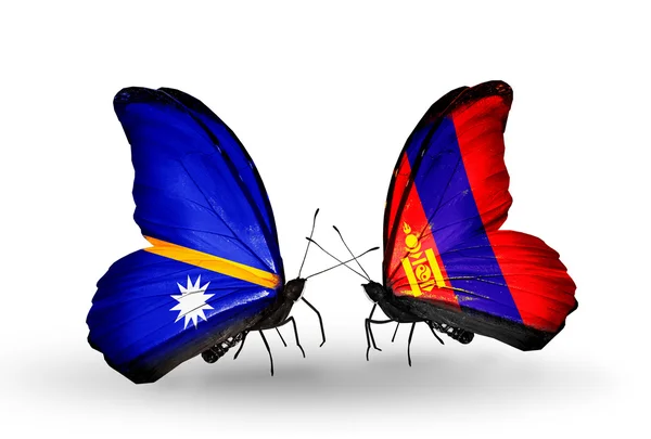Mariposas con banderas de Nauru y Mongolia — Foto de Stock