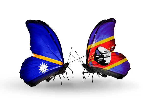 ナウルとスワジランドの国旗と蝶 — ストック写真