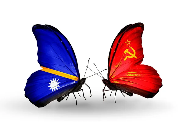 Butterflies with Nauru and Soviet Union flags — Stock Photo, Image