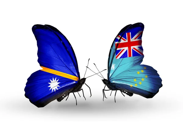 Butterflies with Nauru and Tuvalu flags — Stock Photo, Image