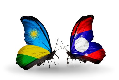 Kelebekler Ruanda ve Laos bayrağı ile