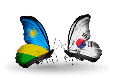 Ruanda ve Güney Kore bayraklarıyla kelebekler