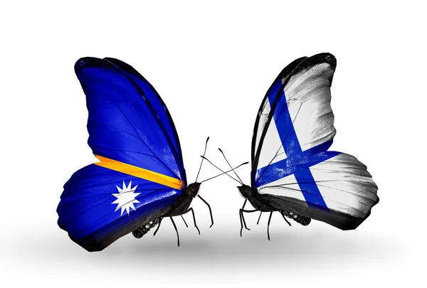 Motyle z Nauru i Finlandia flagi — Zdjęcie stockowe