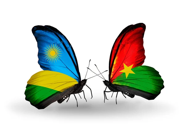 Papillons avec drapeaux Rwanda et Burkina Faso — Photo