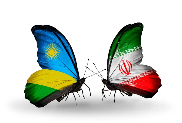 Motyle z Rwandy i Iran flagi — Zdjęcie stockowe