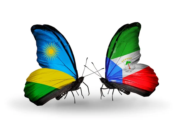 ルワンダと赤道ギニアの国旗と蝶 — ストック写真