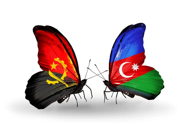 蝴蝶与安哥拉和阿塞拜疆国旗 — 图库照片