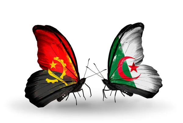 Butterflies with Angola and Algeria flags — Stock Photo, Image